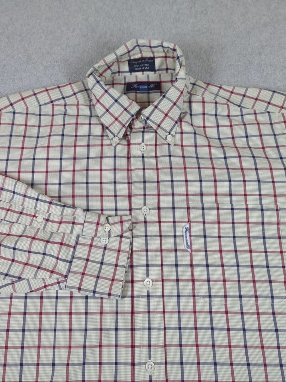 Faconnable Shirt Men's 15.5 Plaid Long Sleeve Casual Dress Button Down USA